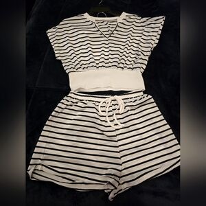 Striped Black and White Two-Piece Set. Medium